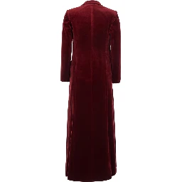 Bordeaux long double-breasted coat with Peak revers in velvet for women