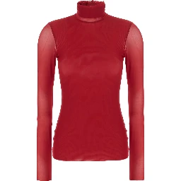 Red High Neck Top with Long Sleeves in Tech Fabric for Women