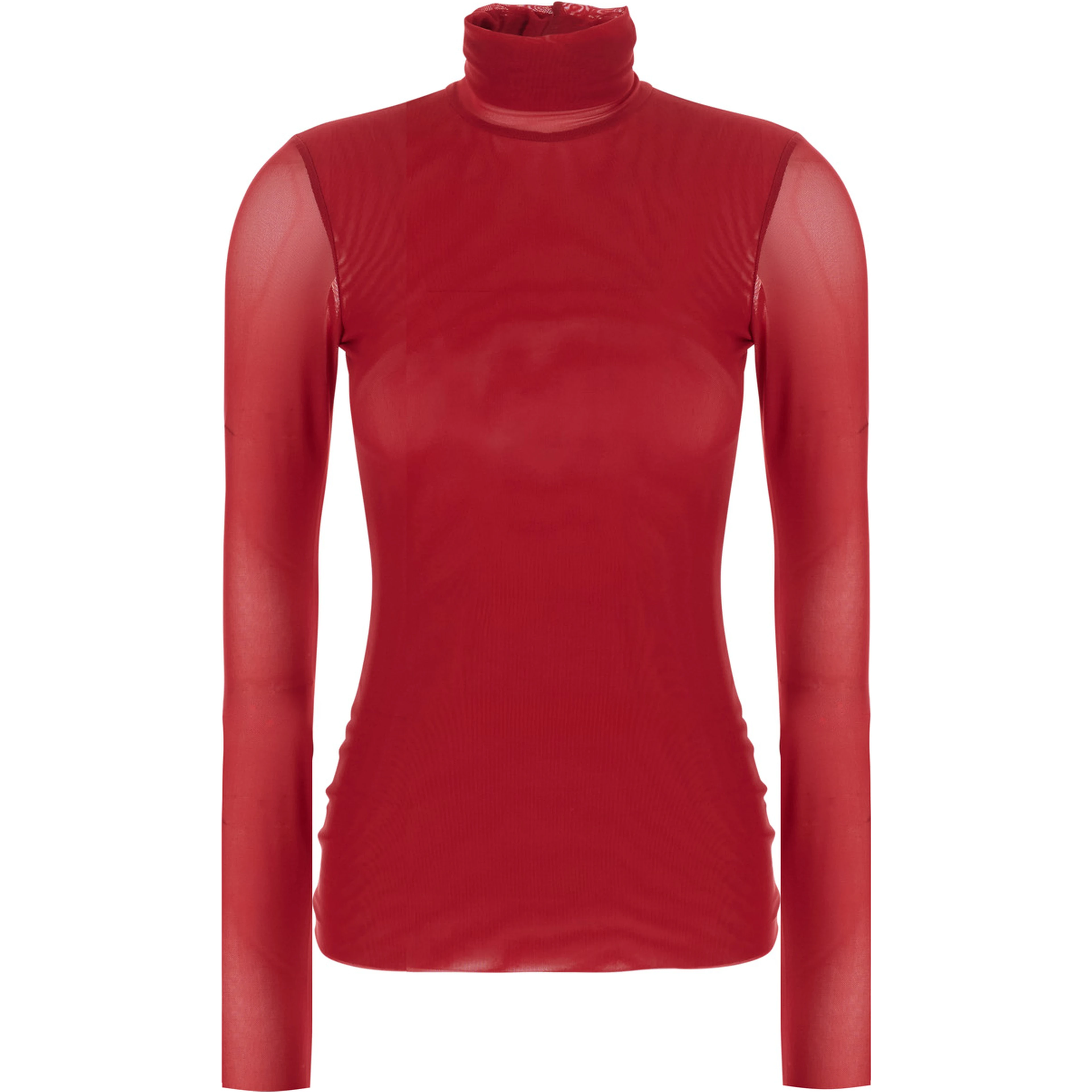 Red High Neck Top with Long Sleeves in Tech Fabric for Women