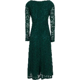 Green Long dress with all-over lace embroidery in fabric for women