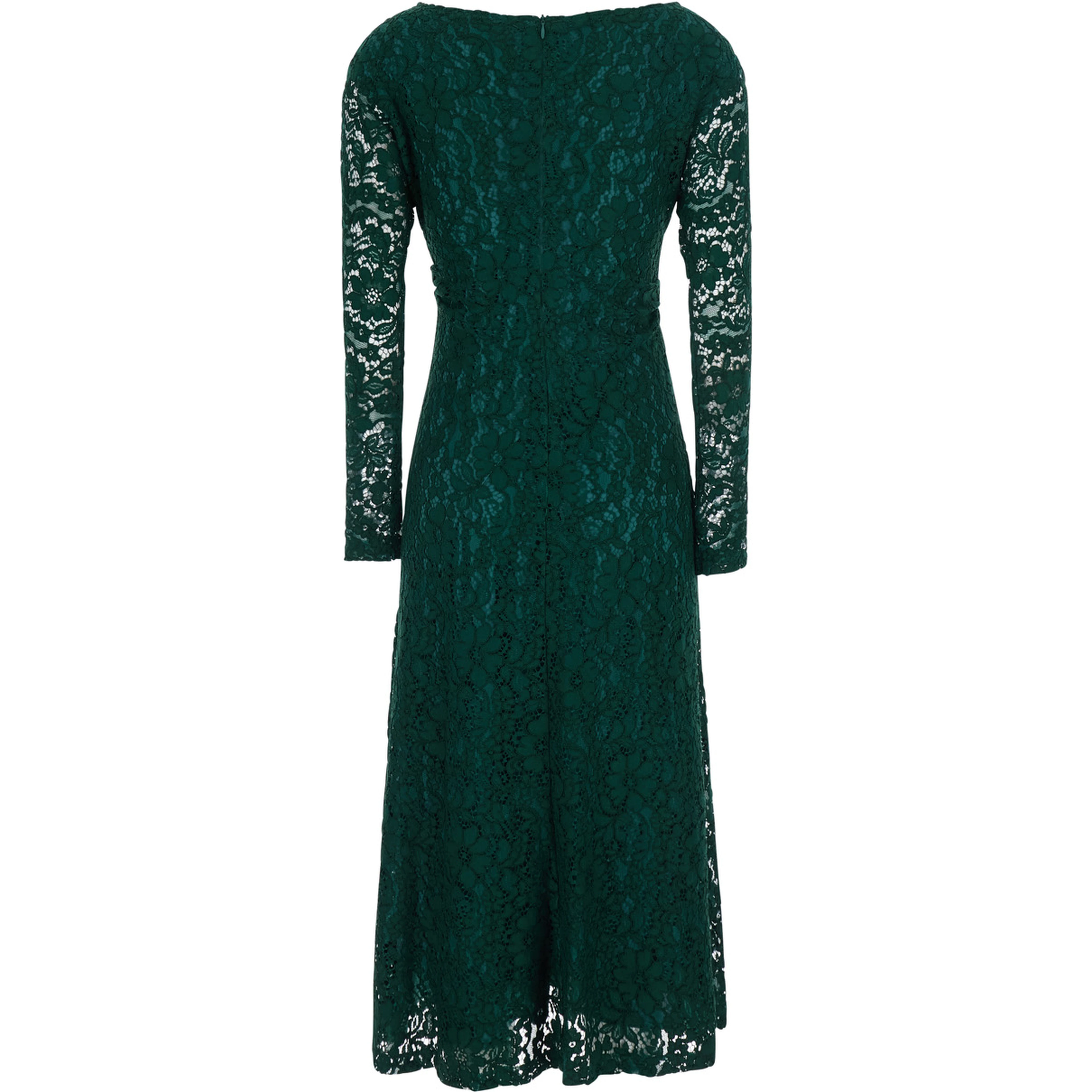 Green Long dress with all-over lace embroidery in fabric for women