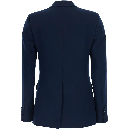 Blue Double-breasted Jacket with Peak Revers in Fabric for Women