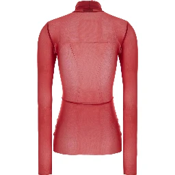 Red High Neck Top with Long Sleeves in Tech Fabric for Women