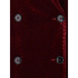 Bordeaux long double-breasted coat with Peak revers in velvet for women