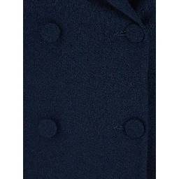 Blue Double-breasted Jacket with Peak Revers in Fabric for Women