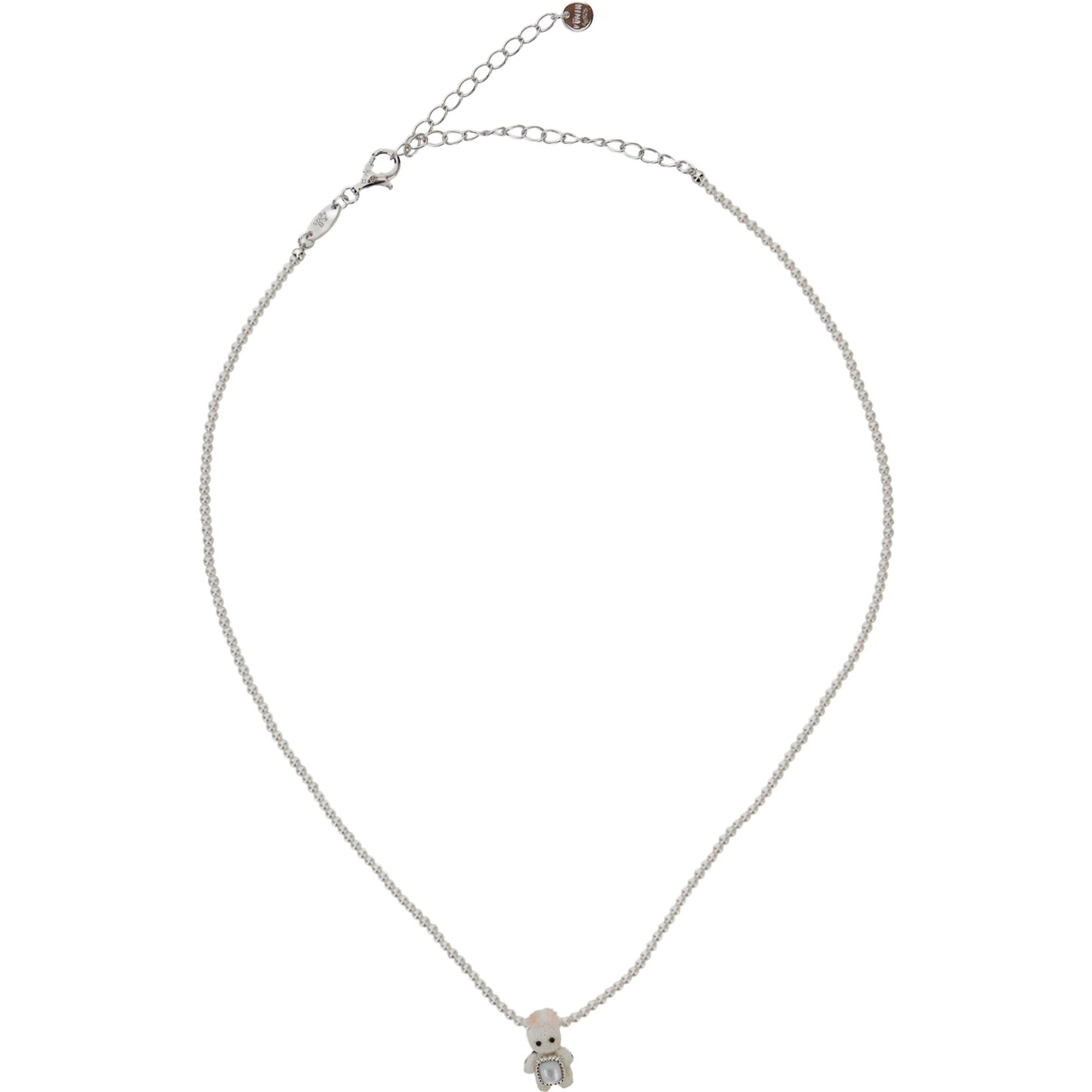 White necklace with white pearl pendant in metal for women