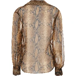 Brown Blouse with wide collar and V-neck with all-over leopard print in fabric for women