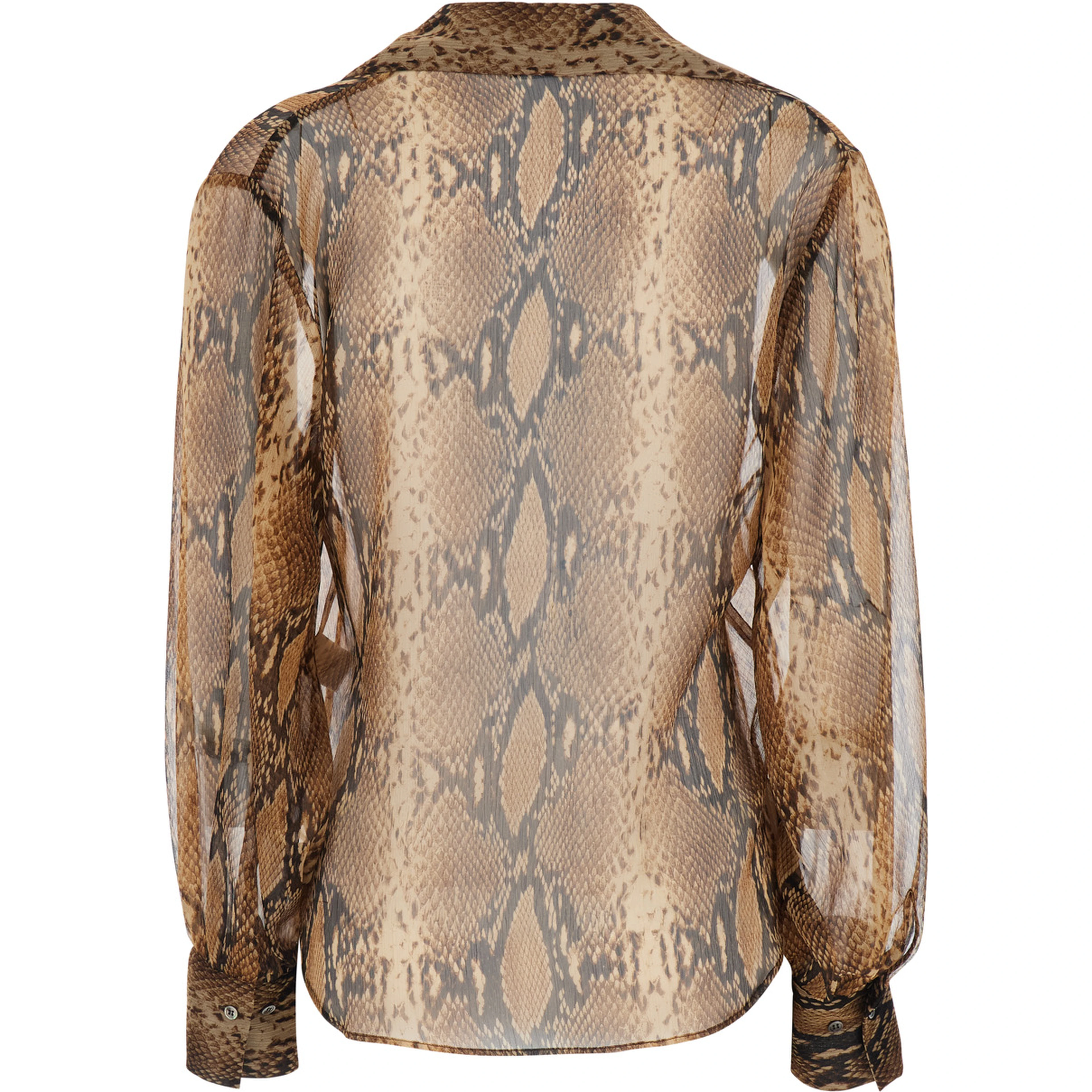 Brown Blouse with wide collar and V-neck with all-over leopard print in fabric for women