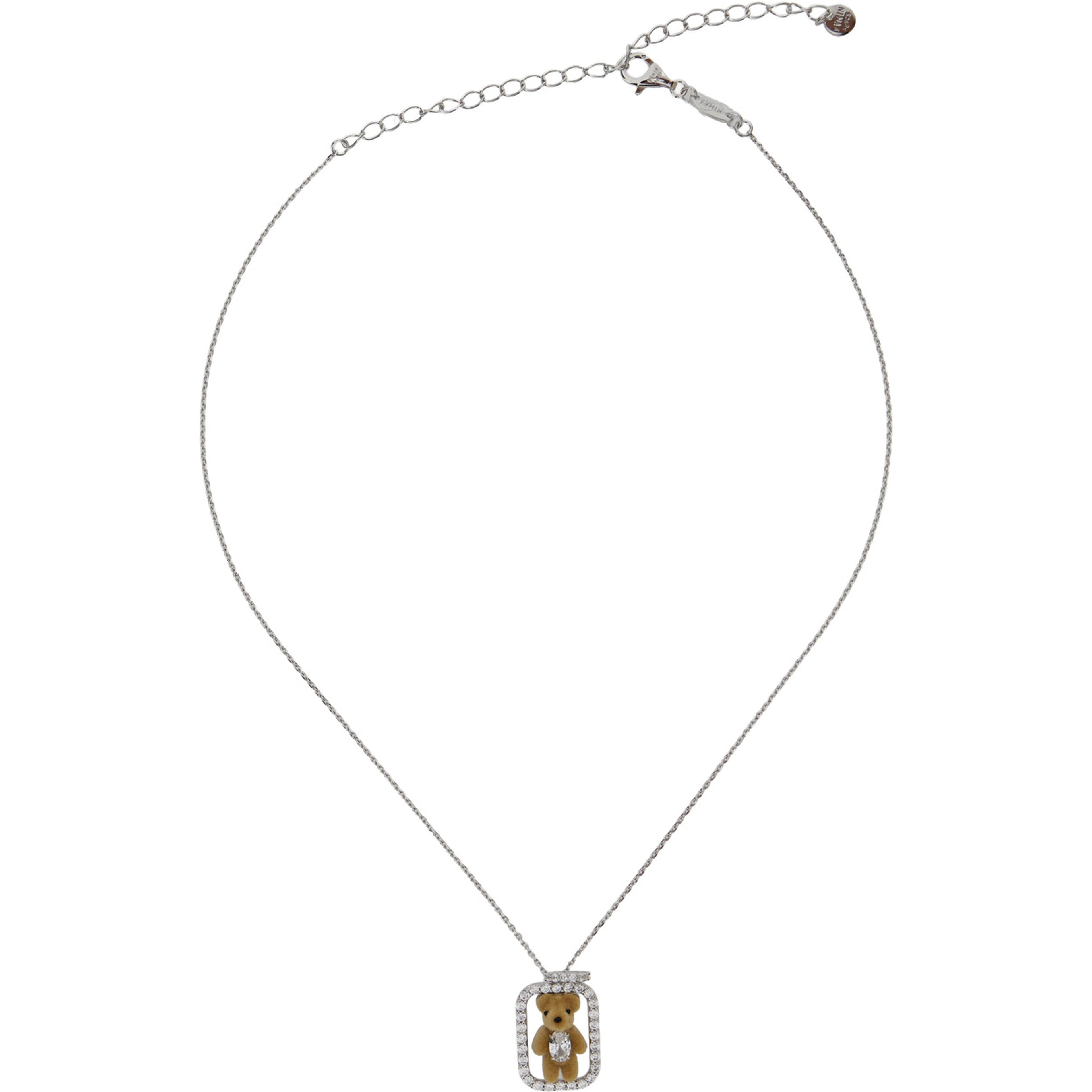Beige Necklace with pendant with crystals and bear in metal for women