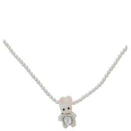 White necklace with white pearl pendant in metal for women