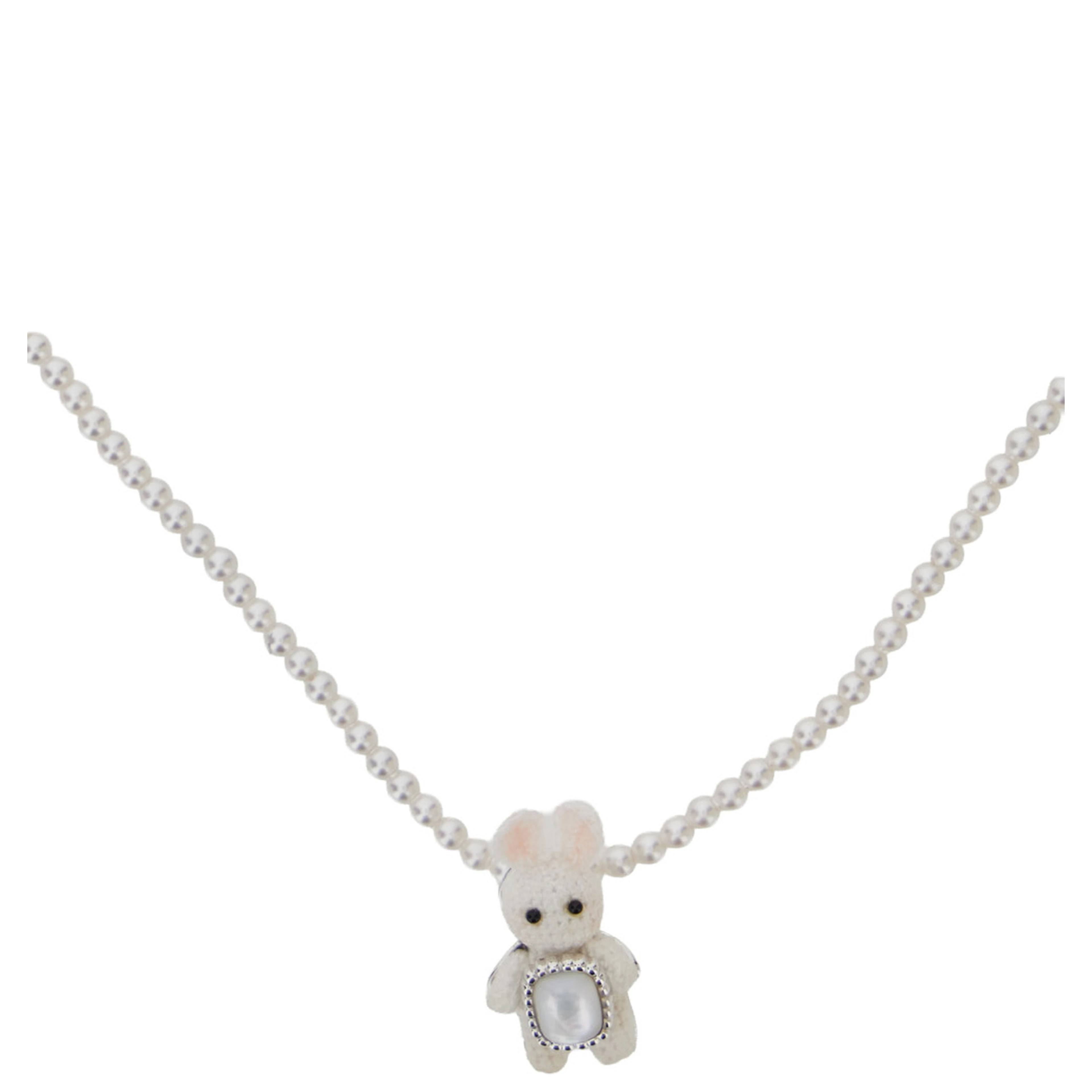 White necklace with white pearl pendant in metal for women