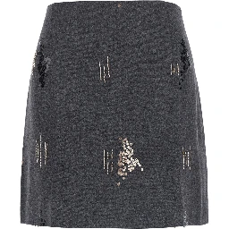 Embroidered skirt in gray polyester for women