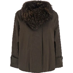 brown Parka with fur collar and belt cuffs in cotton for women