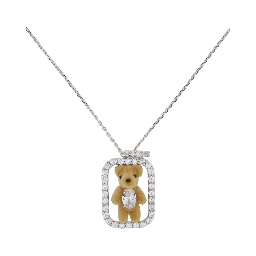 Beige Necklace with pendant with crystals and bear in metal for women