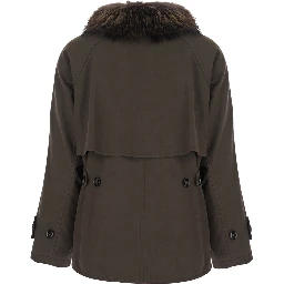 brown Parka with fur collar and belt cuffs in cotton for women