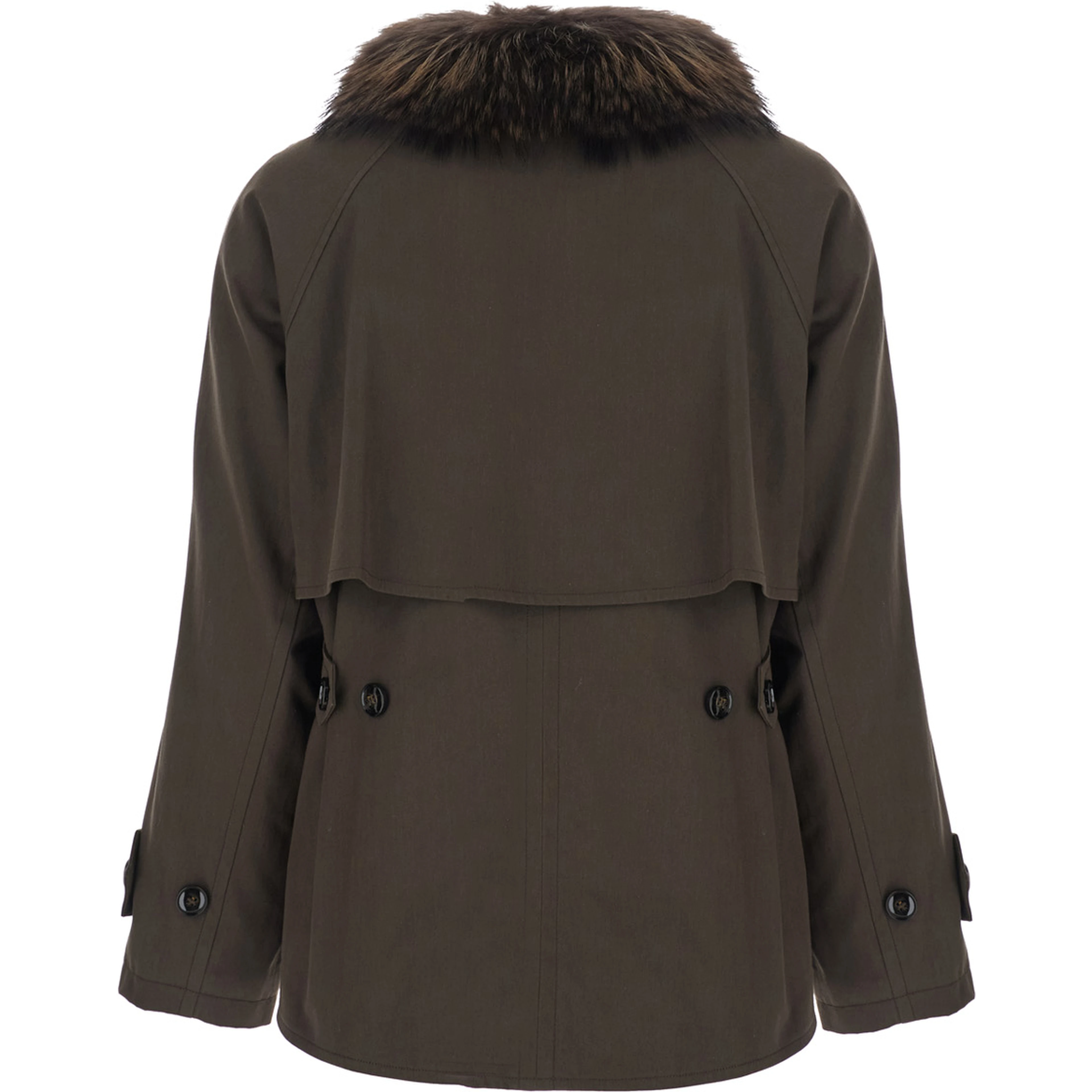 brown Parka with fur collar and belt cuffs in cotton for women