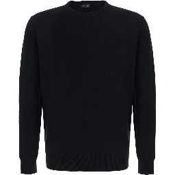 Round Neck Cashmere Sweater with round neck and long sleeves in black cashmere for women