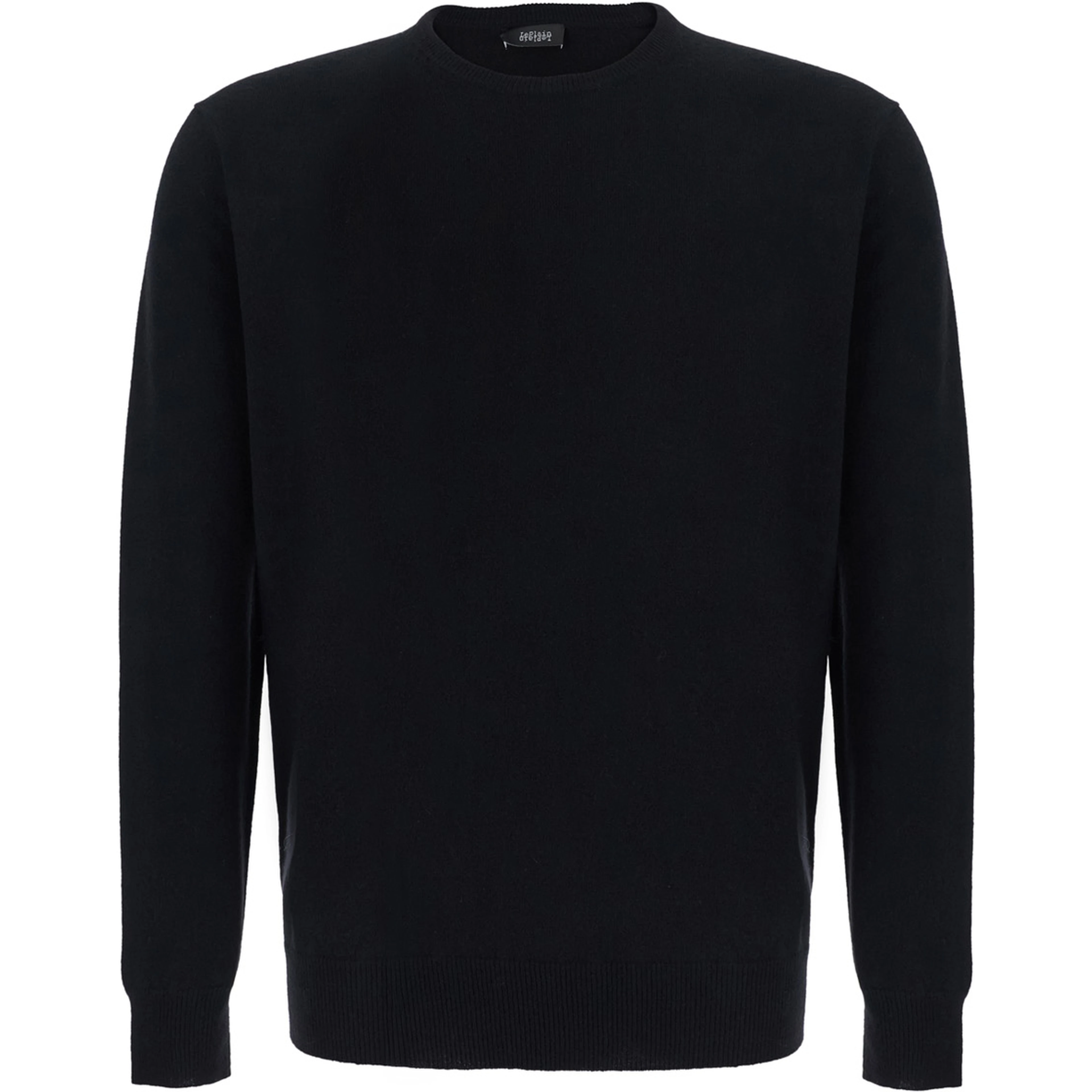 Round Neck Cashmere Sweater with round neck and long sleeves in black cashmere for women