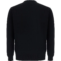Round Neck Cashmere Sweater with round neck and long sleeves in black cashmere for women