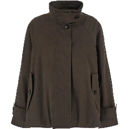 brown Parka with fur collar and belt cuffs in cotton for women