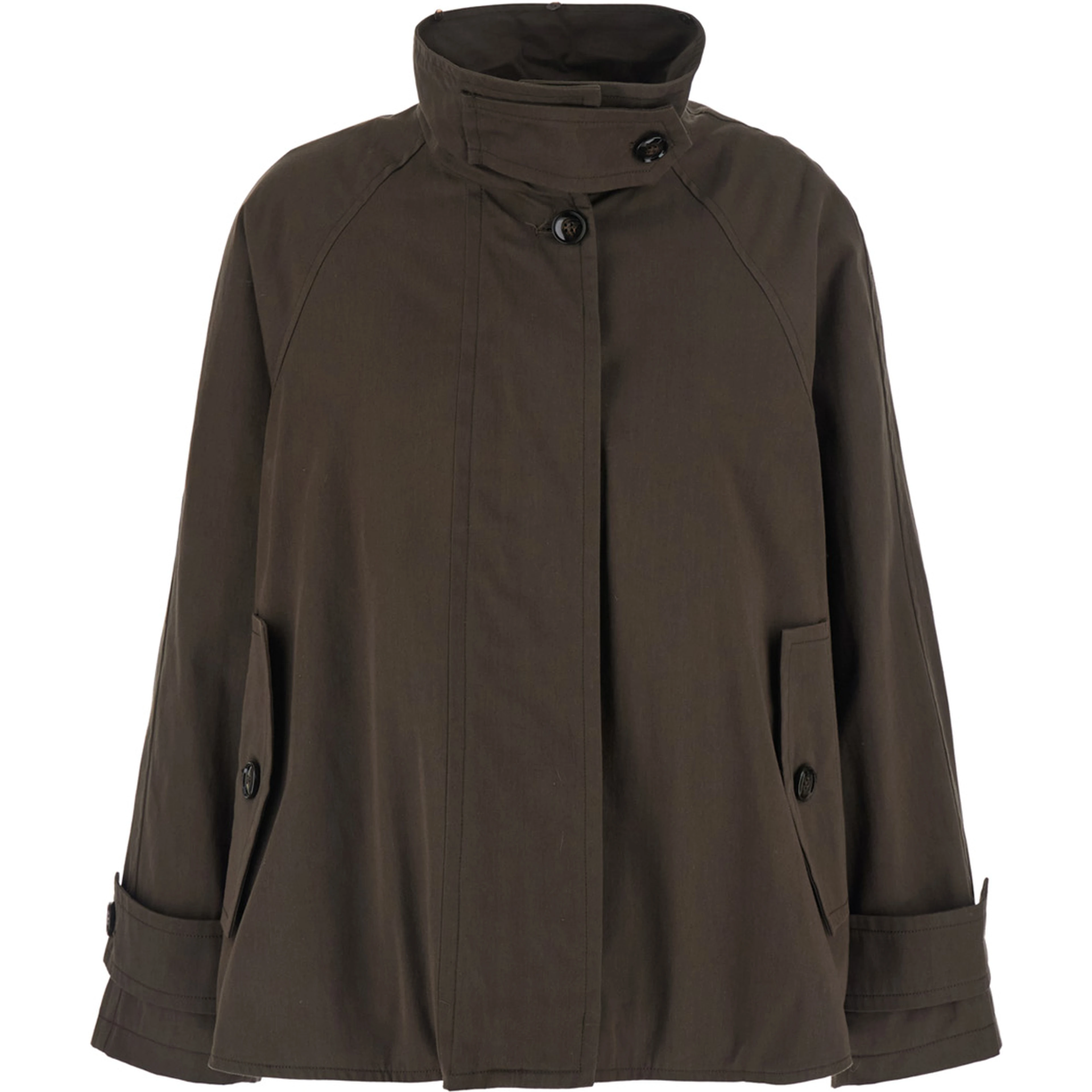 brown Parka with fur collar and belt cuffs in cotton for women
