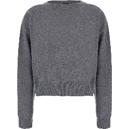 CROPPED ROUND NECK 12GG is a gray unisex cashmere sweater