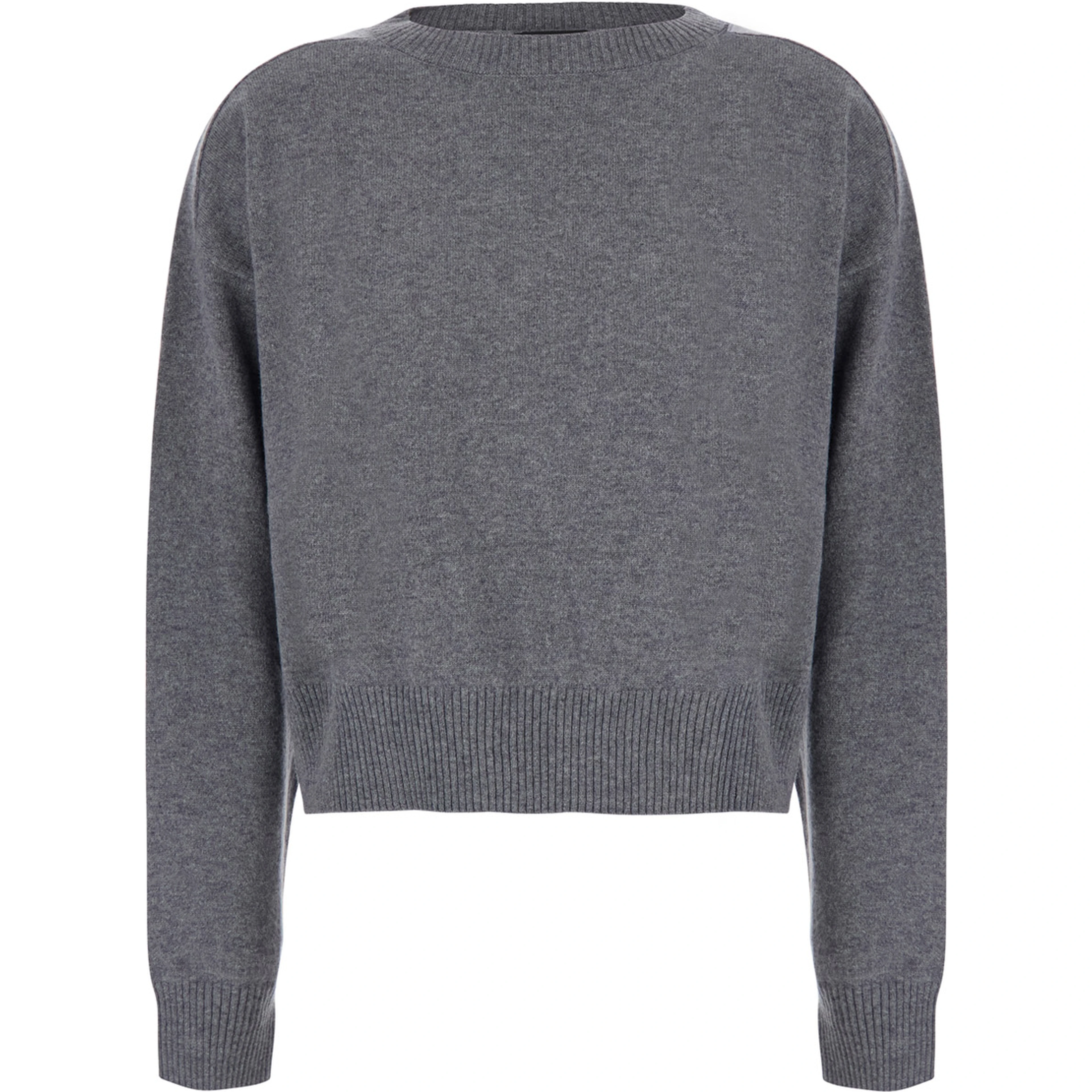 CROPPED ROUND NECK 12GG is a gray unisex cashmere sweater