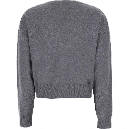 CROPPED ROUND NECK 12GG is a gray unisex cashmere sweater