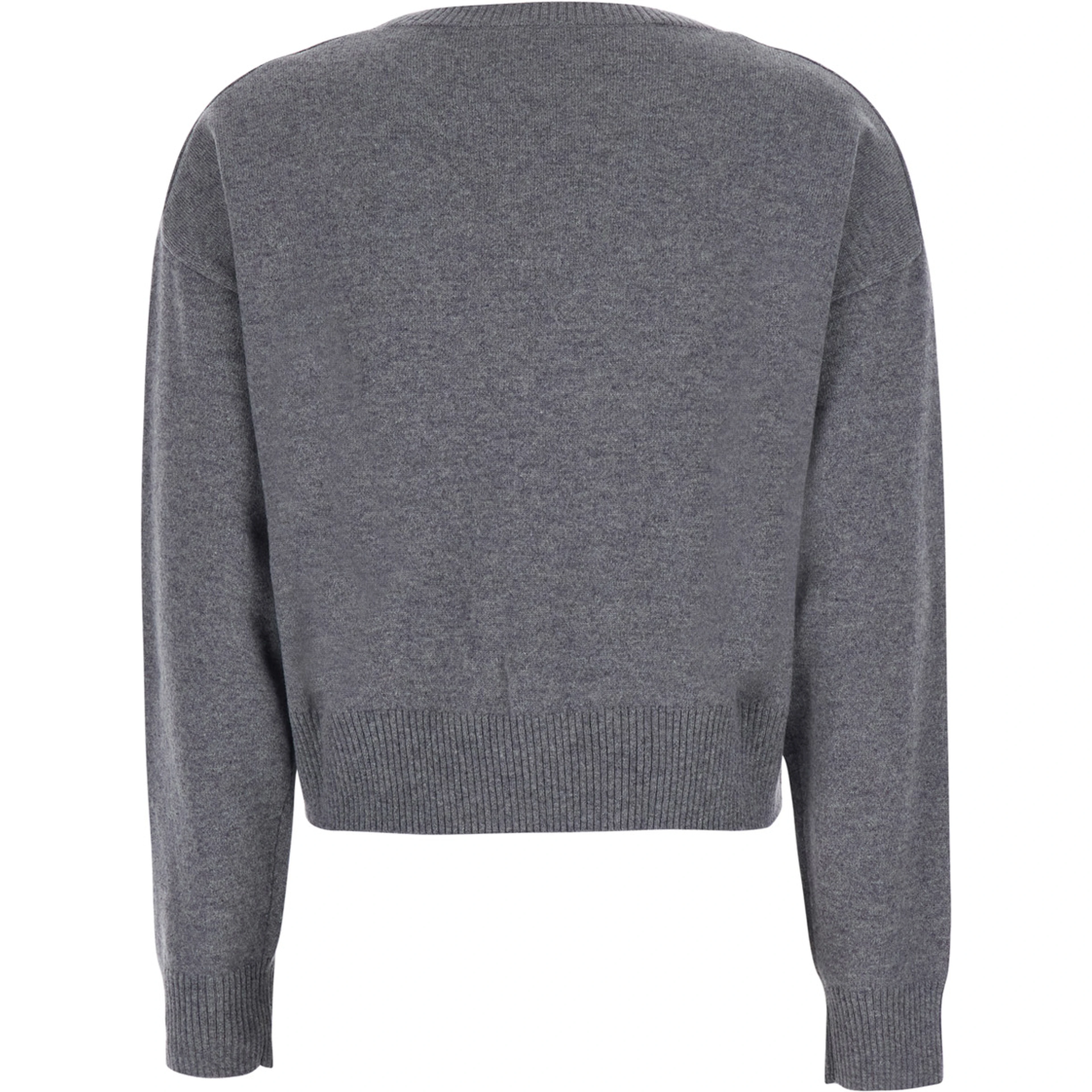 CROPPED ROUND NECK 12GG is a gray unisex cashmere sweater