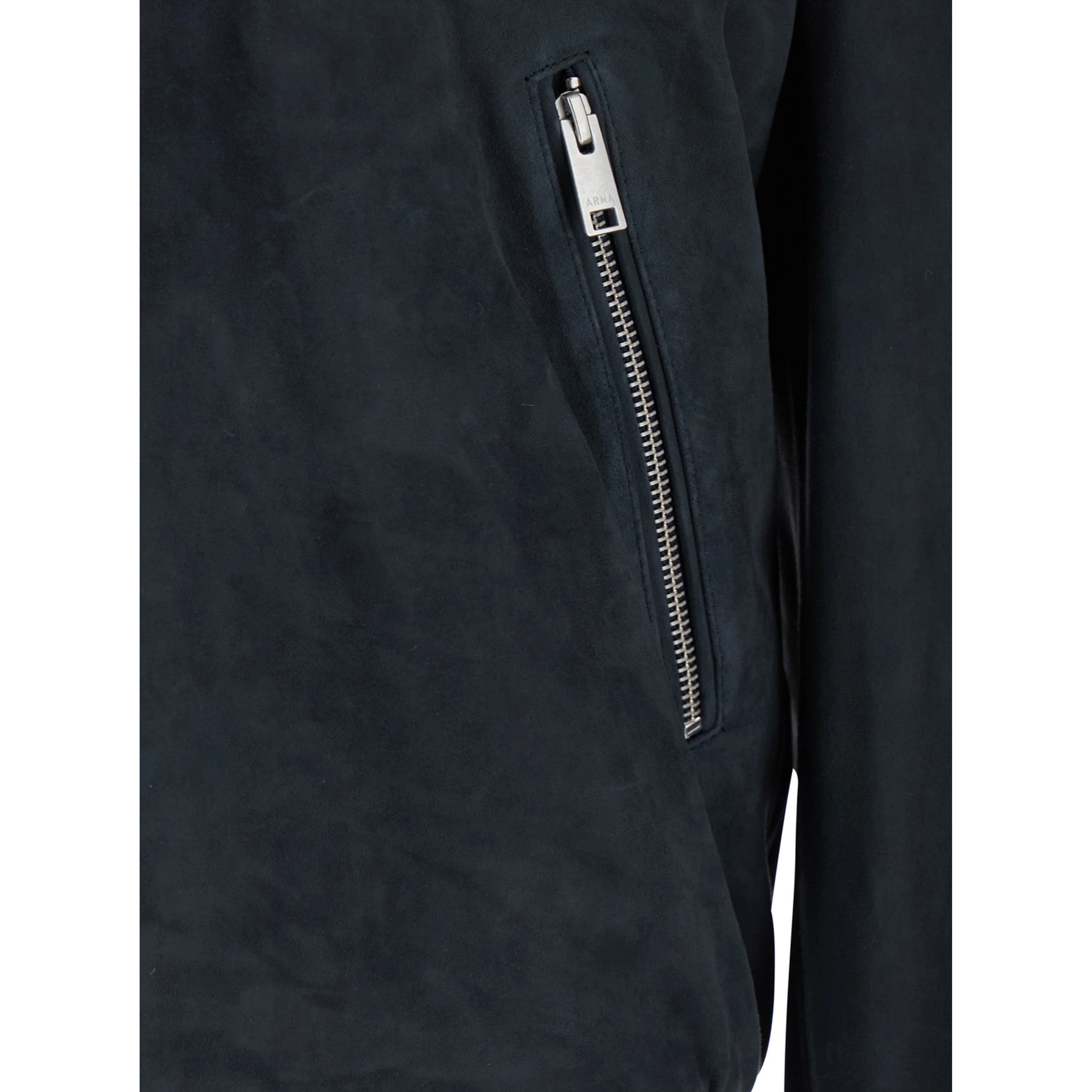 Didier Blue Jacket with Stand-up Collar and Two Zip Pockets on the Front in Suede for Men