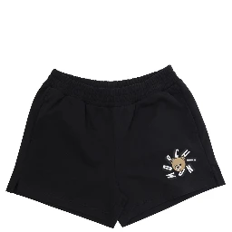 Black Shorts with Elastic Waist and Front Logo in Cotton for Girls