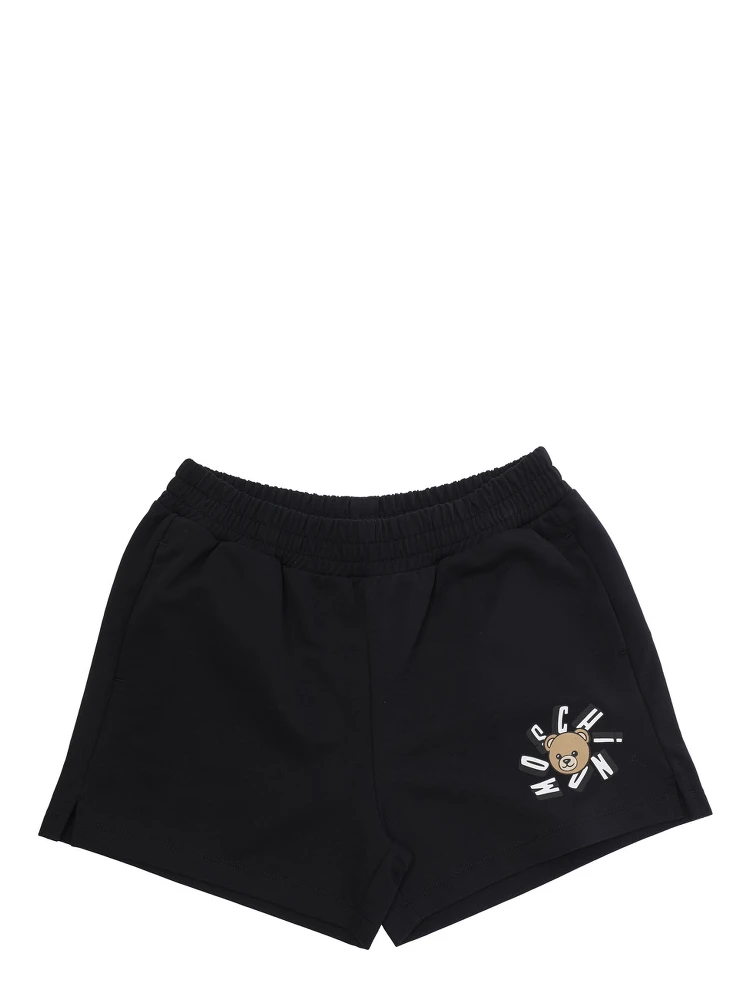 Black Shorts with Elastic Waist and Front Logo in Cotton for Girls