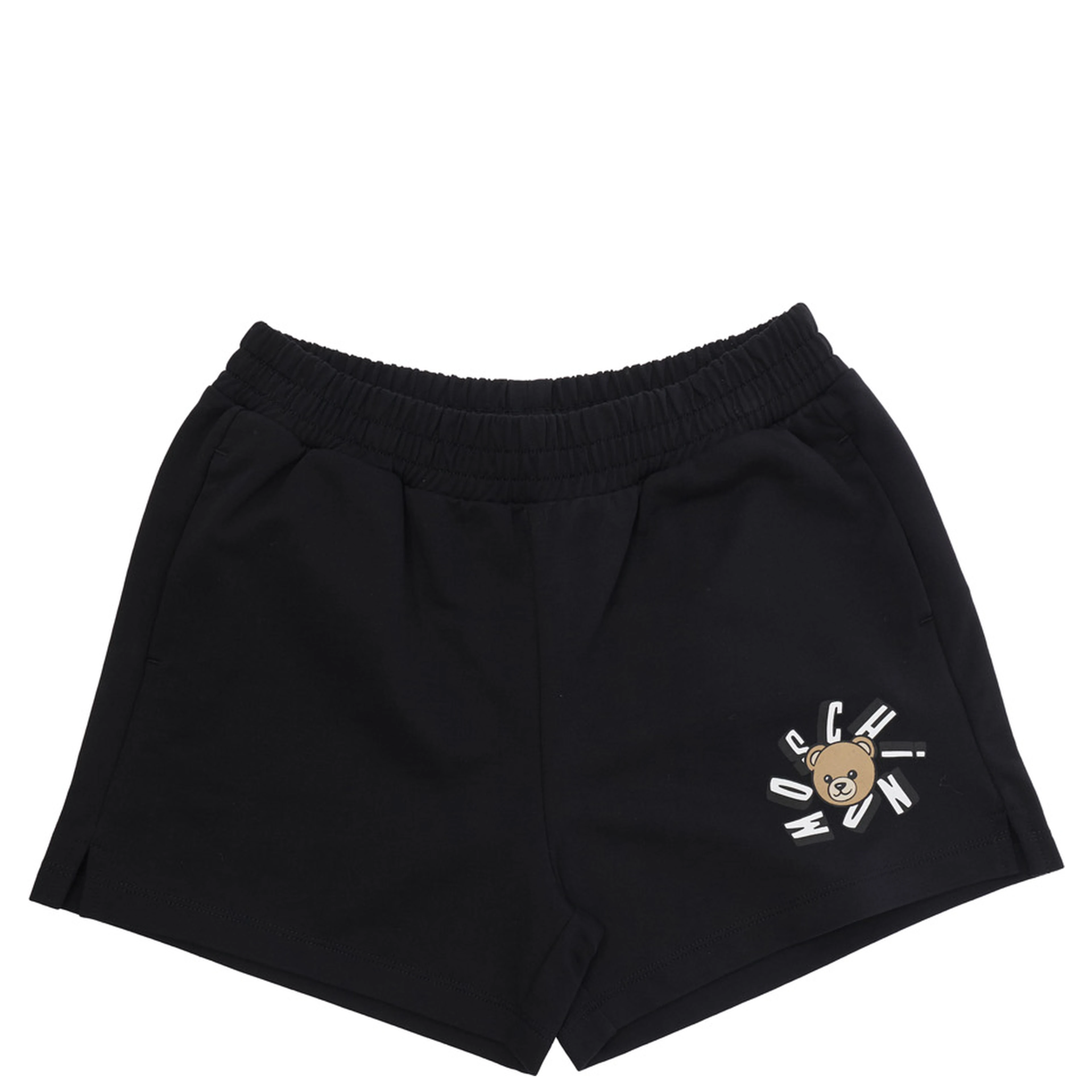 Black Shorts with Elastic Waist and Front Logo in Cotton for Girls