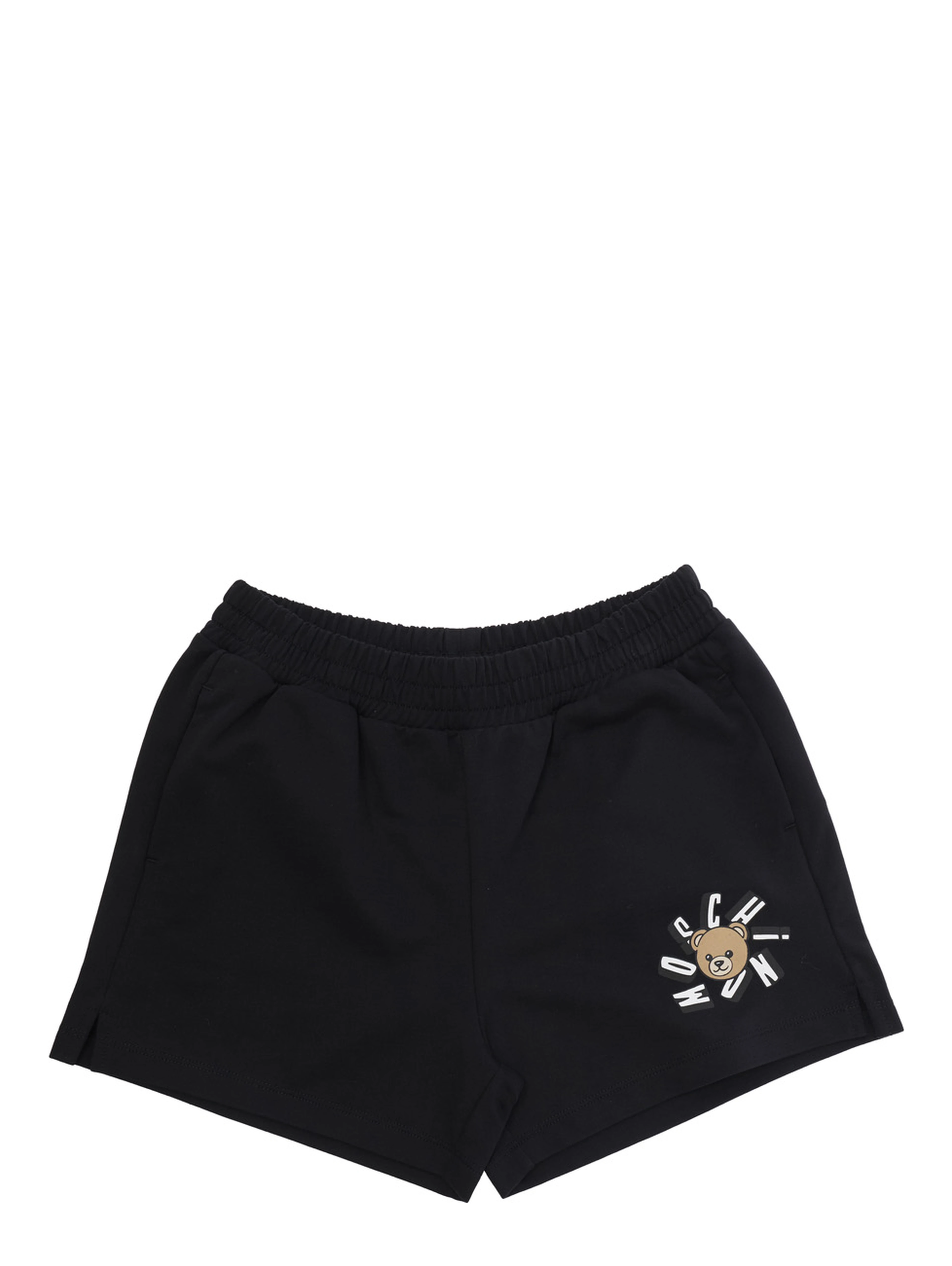Black Shorts with Elastic Waist and Front Logo in Cotton for Girls