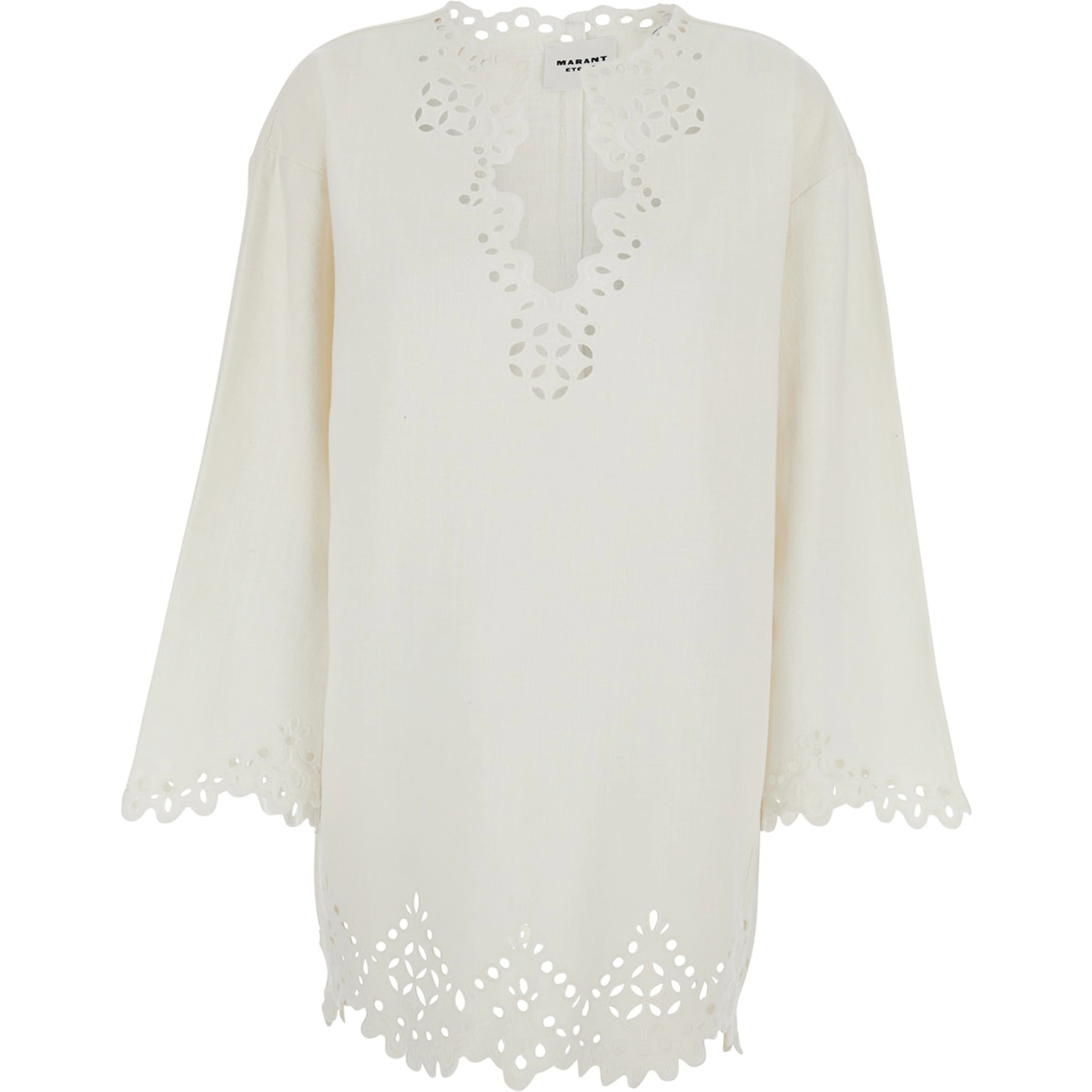 Dress Sherazade Crew Neck with Cut-Out Details and Scalloped Hem in White Cotton for Women