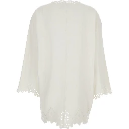 Dress Sherazade Crew Neck with Cut-Out Details and Scalloped Hem in White Cotton for Women