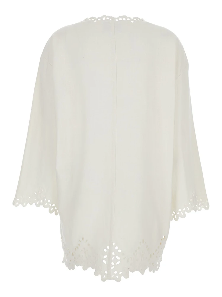 Dress Sherazade Crew Neck with Cut-Out Details and Scalloped Hem in White Cotton for Women alternative