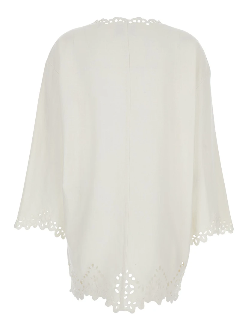 Dress Sherazade Crew Neck with Cut-Out Details and Scalloped Hem in White Cotton for Women