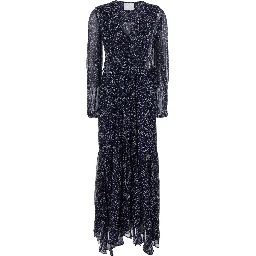 Midi Dress Briane with V-Neck and All-Over Polka Dot Motif in Blue Viscose for Women