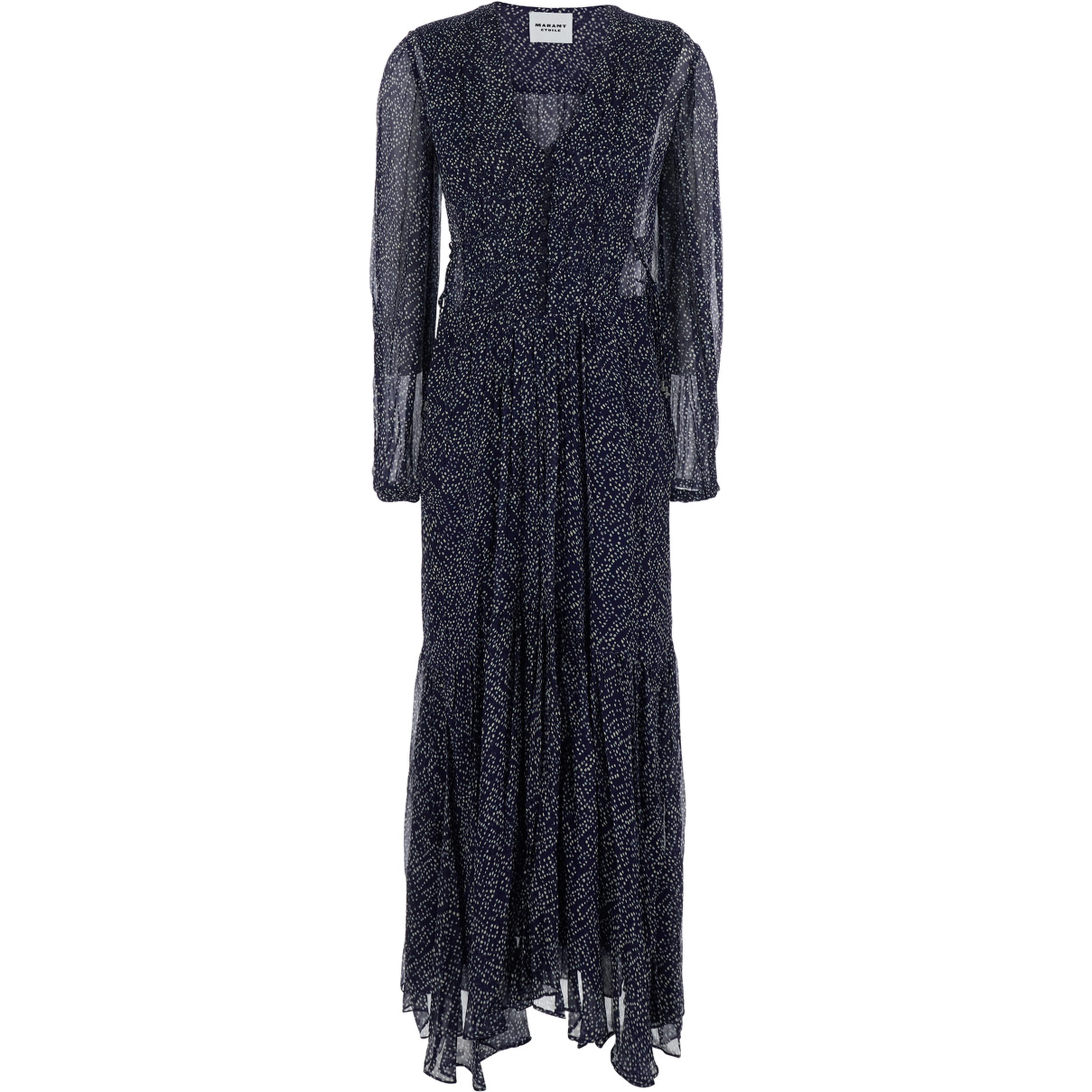 Midi Dress Briane with V-Neck and All-Over Polka Dot Motif in Blue Viscose for Women