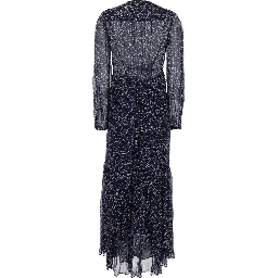 Midi Dress Briane with V-Neck and All-Over Polka Dot Motif in Blue Viscose for Women