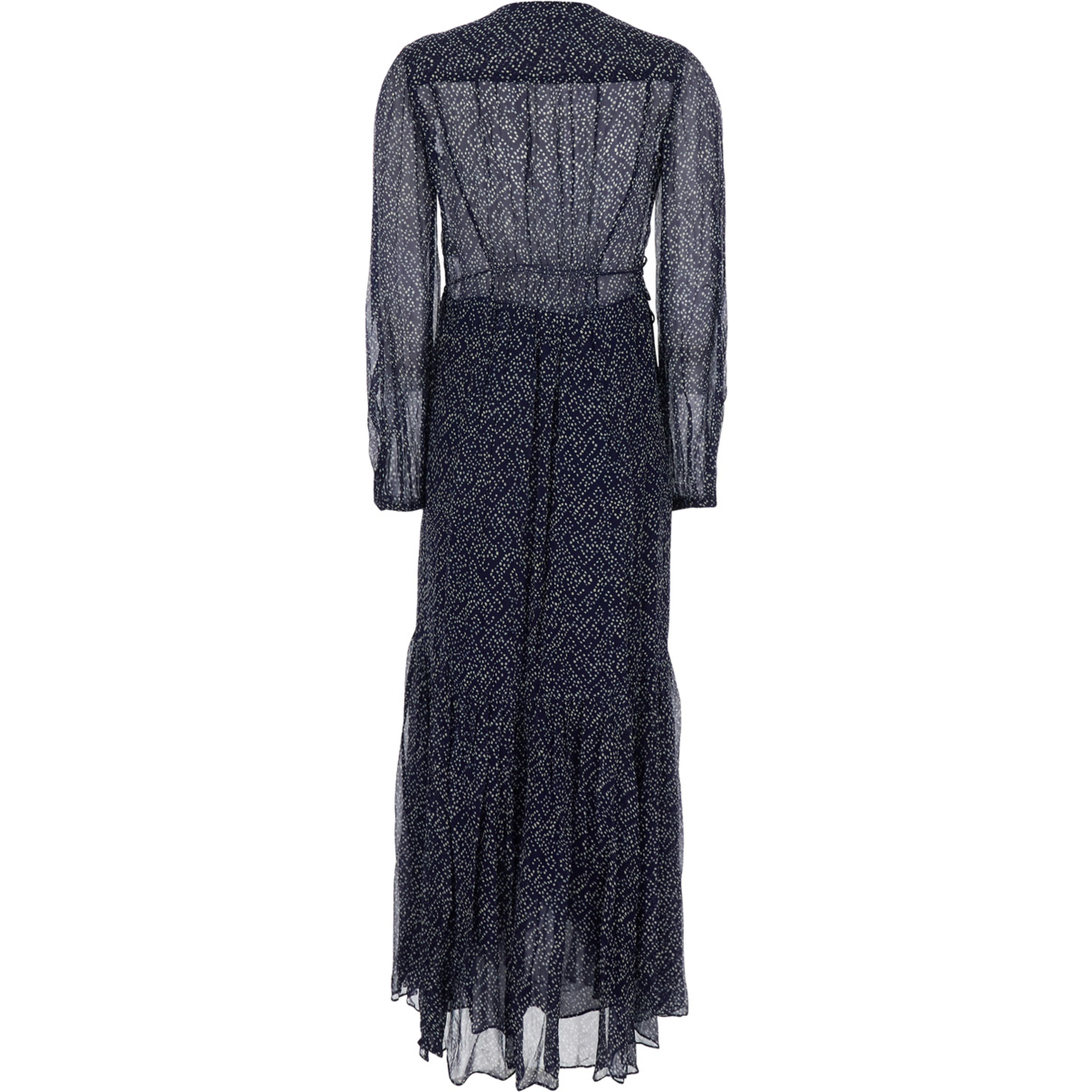 Midi Dress Briane with V-Neck and All-Over Polka Dot Motif in Blue Viscose for Women