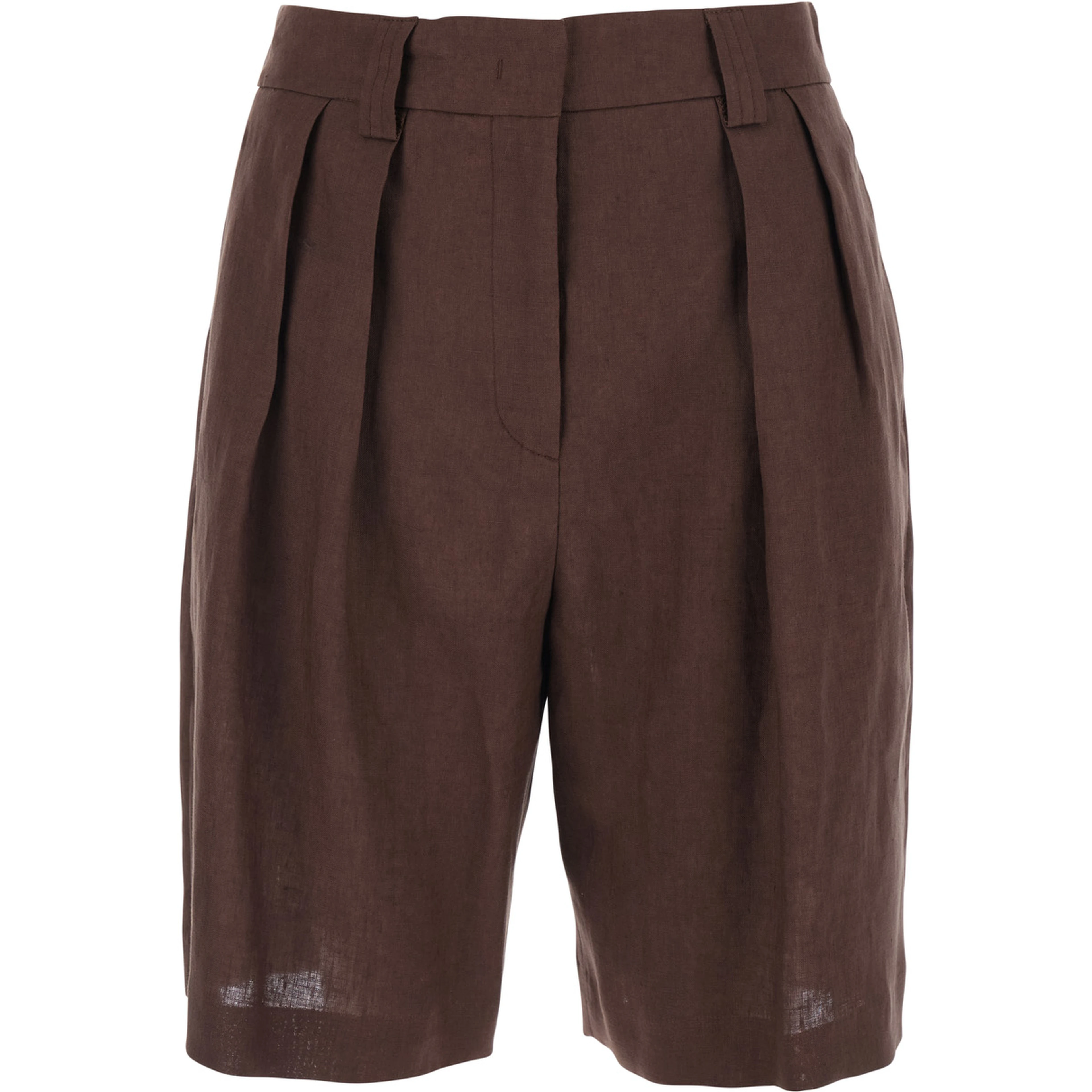 Brown Linen Front Pleated Shorts for Women