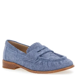 Blue "Revue" Loafers with Rounded Toe in Leather Women