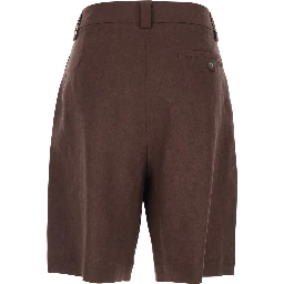 Brown Linen Front Pleated Shorts for Women