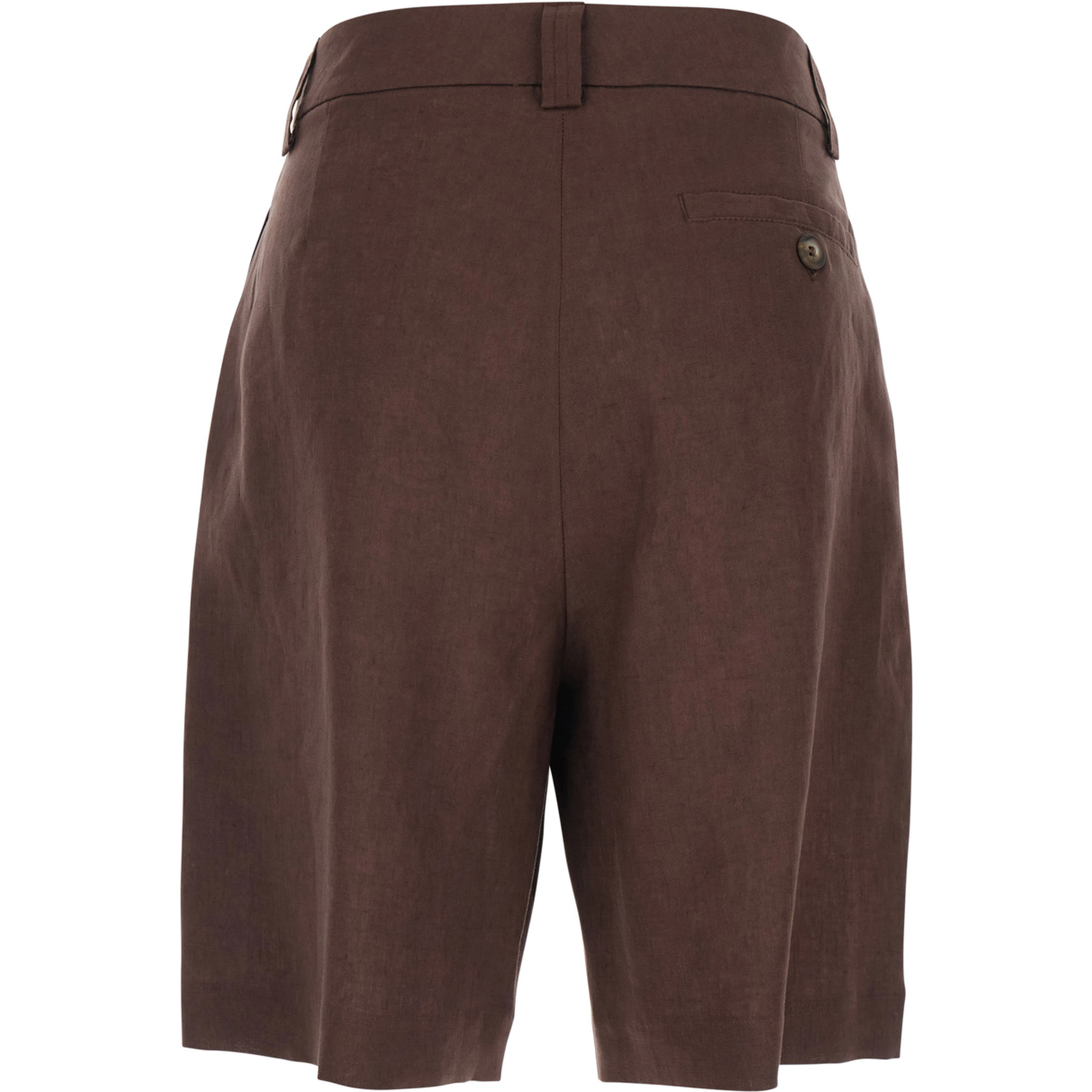 Brown Linen Front Pleated Shorts for Women