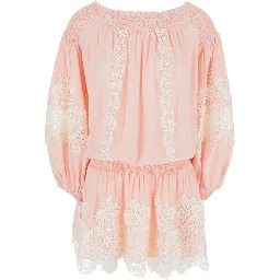 Laurel Pink Dress with Boat neckline and all-over lace details in Modal Women