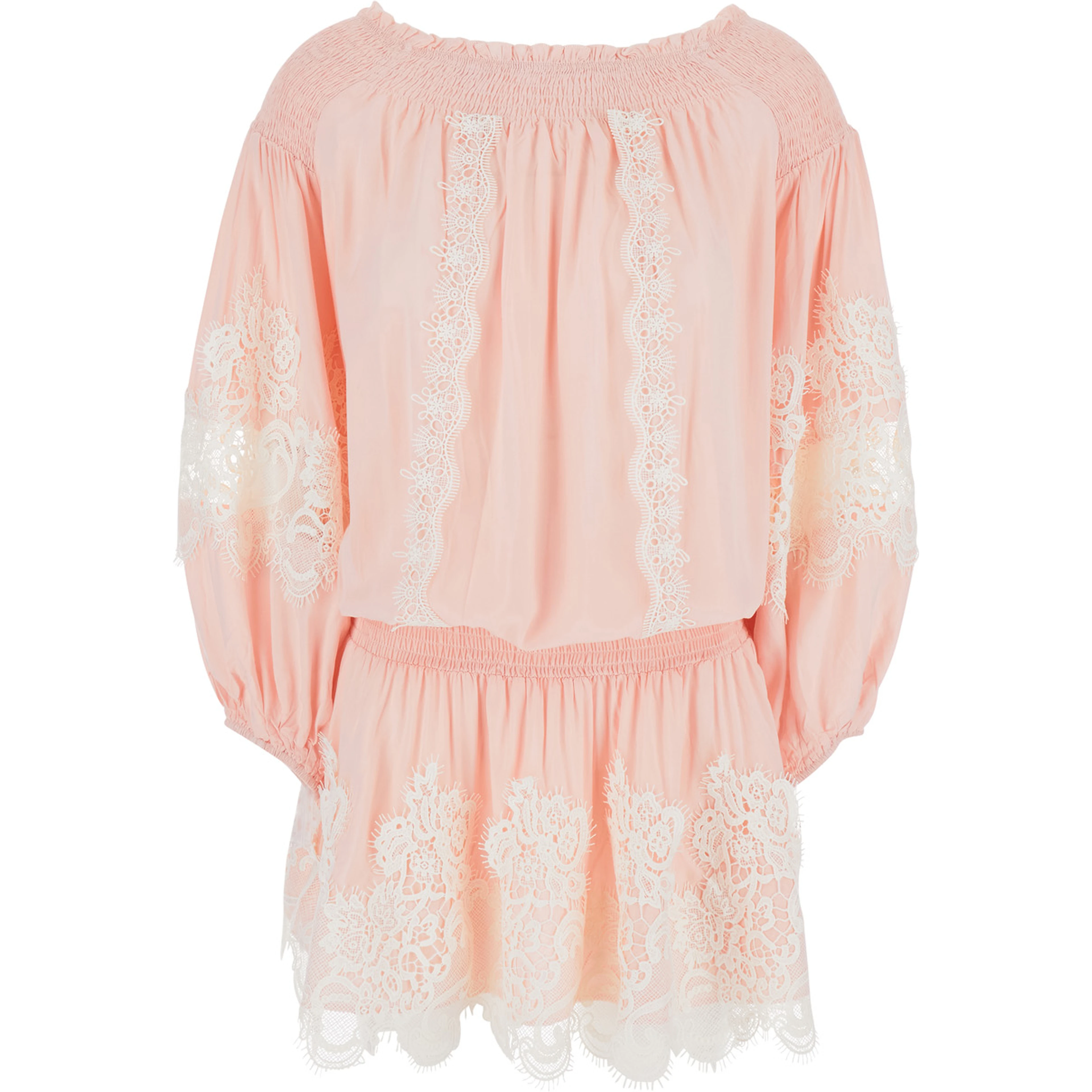 Laurel Pink Dress with Boat neckline and all-over lace details in Modal Women