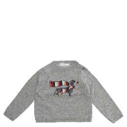Gray Crewneck sweater with embroidery on the front in blend viscose baby