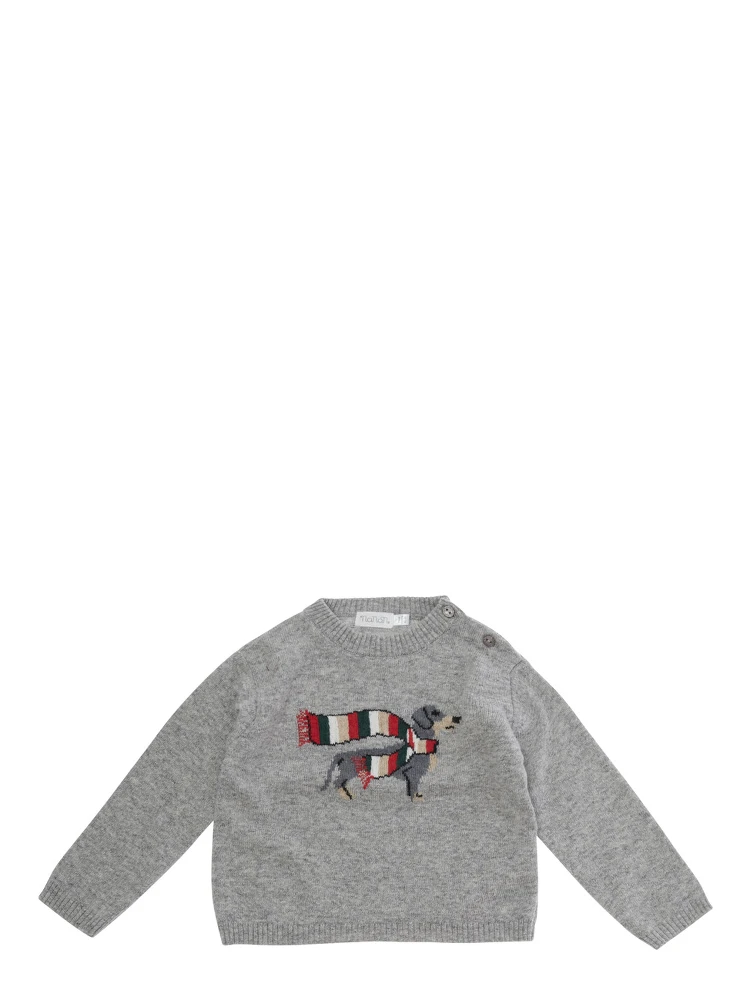 Gray Crewneck sweater with embroidery on the front in blend viscose baby